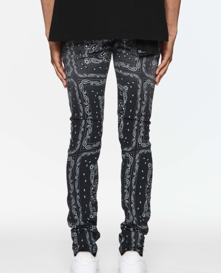 Purple Brand, P001 Skinny Jean, Black, Printed, Paisley, Back